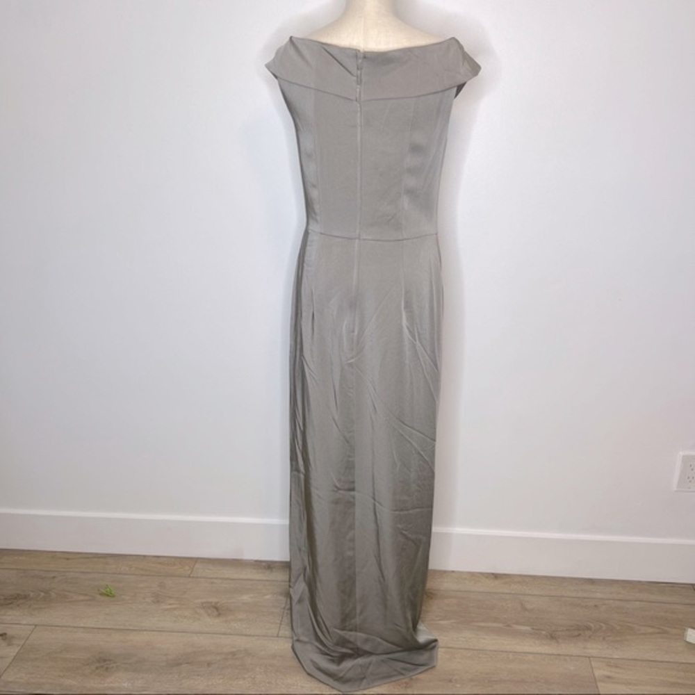La Femme dress 25206 Pewter surplice off the shoulder column Gown 12 - Picture 7 of 9